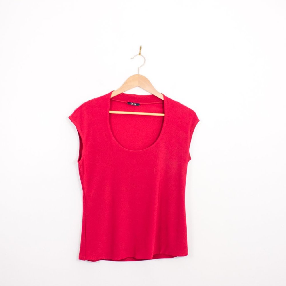 *Lace Red Scoop Blouse